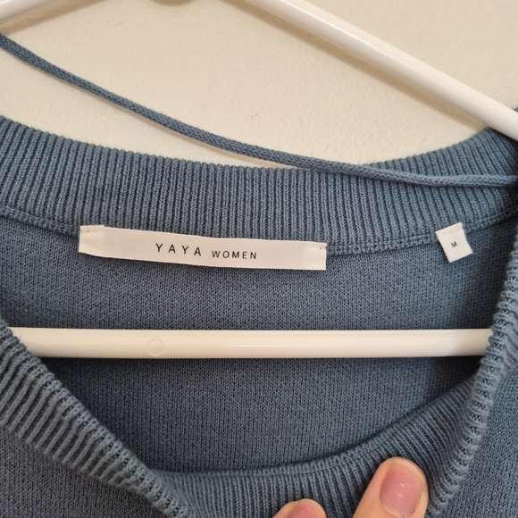 YAYA Women's Minimalist Casual Chic Teal Knitted Ruched Sleeve Midi Dress Size M - Picture 4 of 5